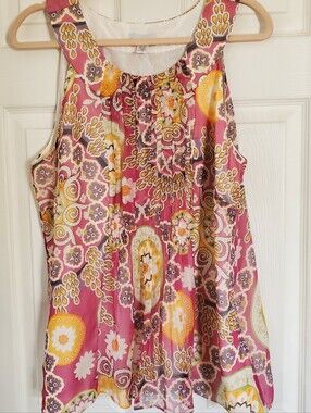 Soft Surroundings Floral Print Sleeveless tunic - Pink & Yellow. XL